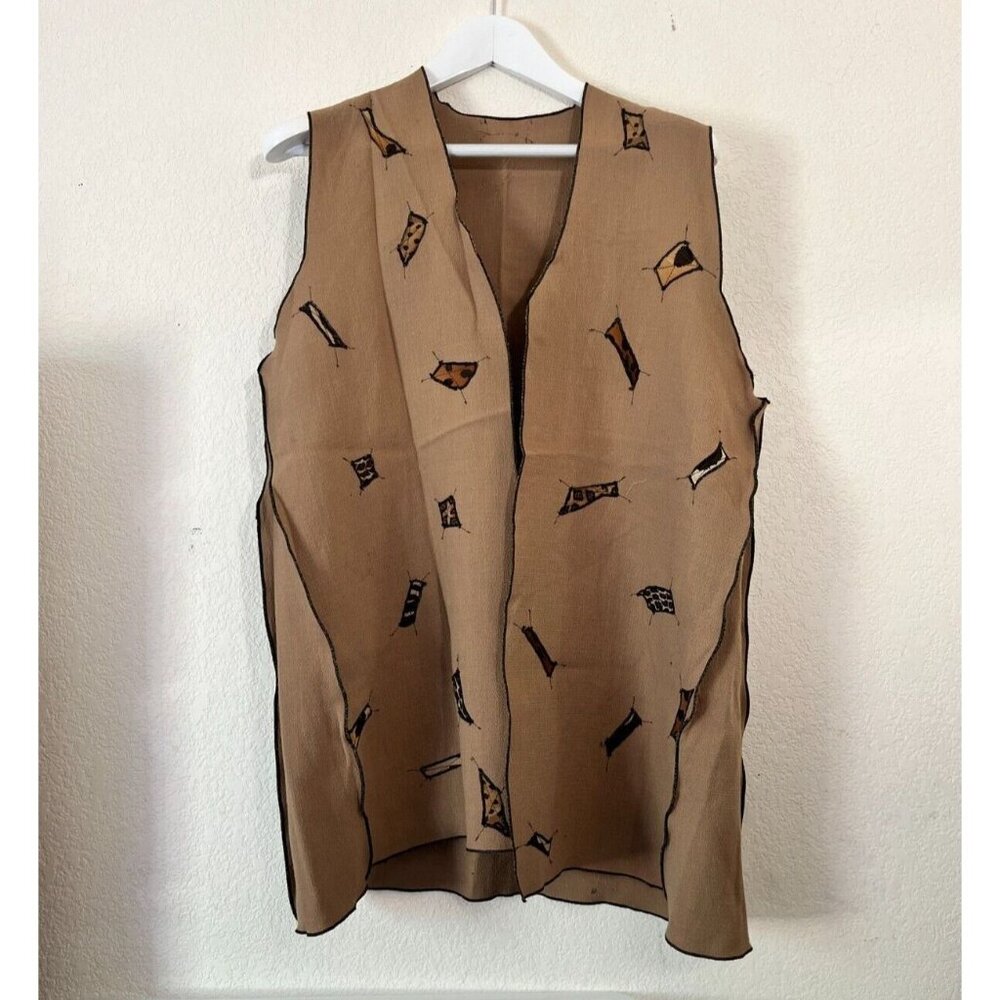 Vintage Deborah Cross Brown  Vest with Abstract Geometric Print Boho Retro Style